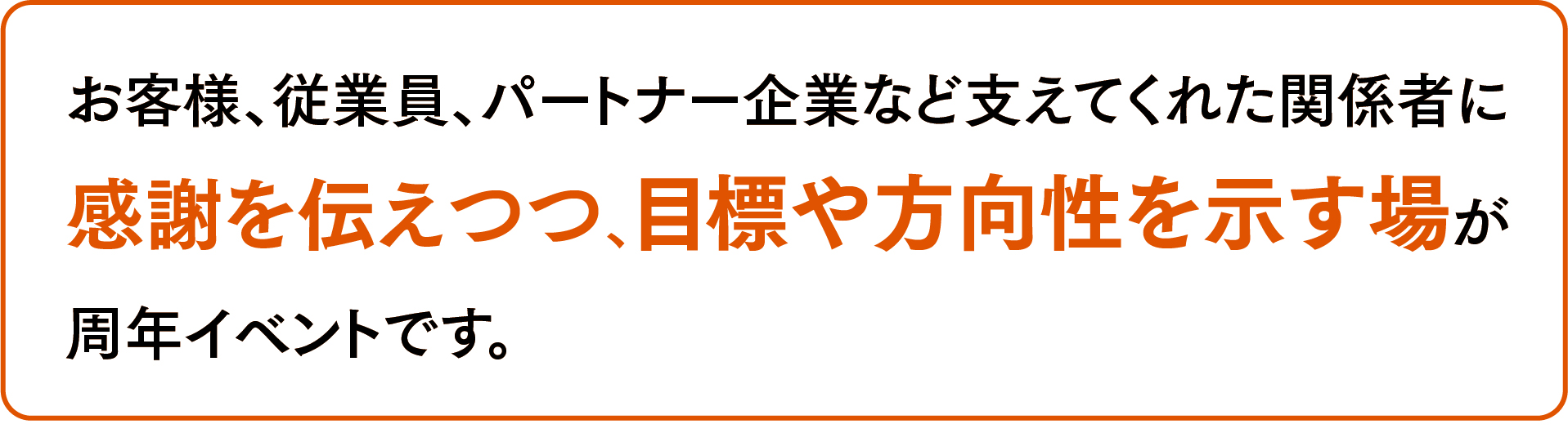 お客様、従業員、パートナー企業など支えてくれた関係者に感謝を伝えつつ、目標や方向性を示す場が周年イベントです。